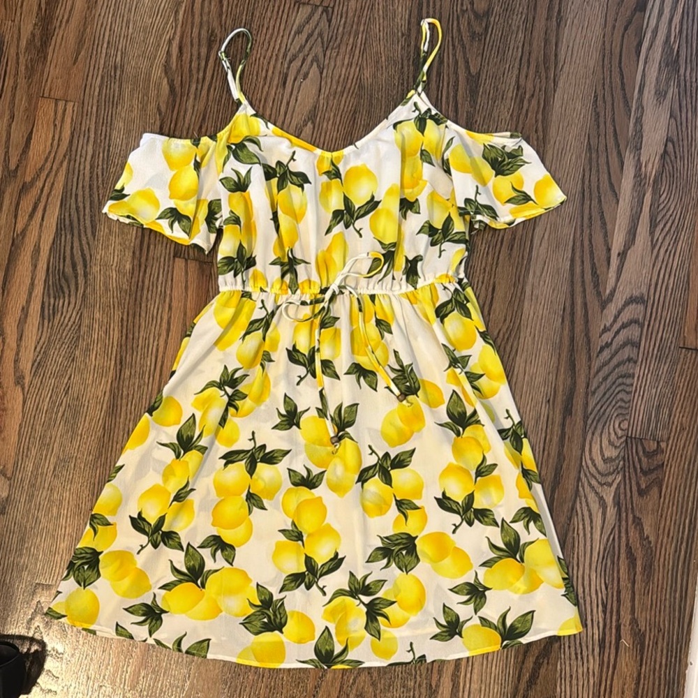 Lemon Print Cold Shoulder Sundress